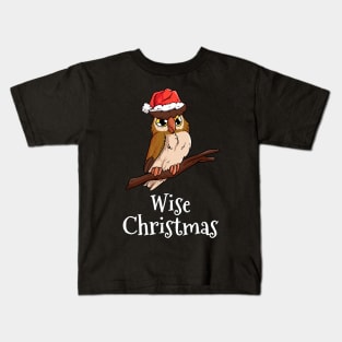 Wise Christmas Merry Christmas Santas Hat Owl Kids T-Shirt